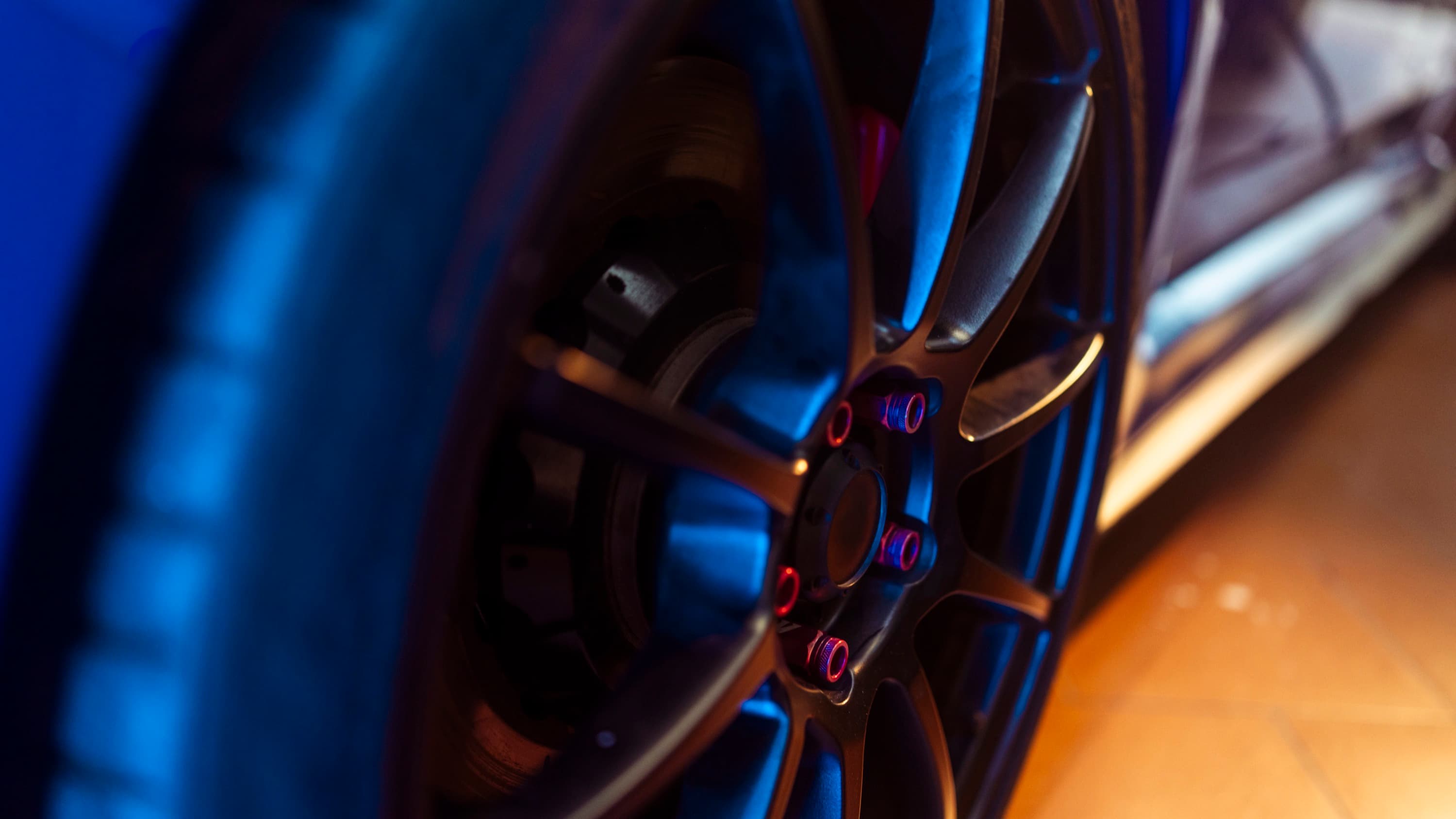 Close-up of a clean alloy wheel on a serviced car